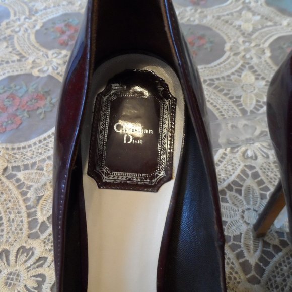 Christian Dior Dark Burgundy Patent Leather Peep Toe Pumps Size 7.5M - Picture 7 of 15